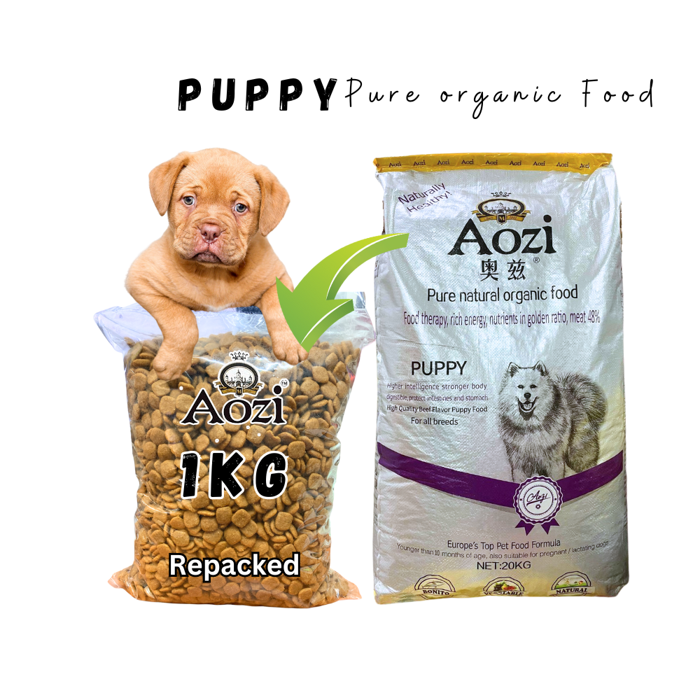 Aozi Pure Natural Organic Food PUPPY Dog Food for all Breeds 1kg repacked mog and marley