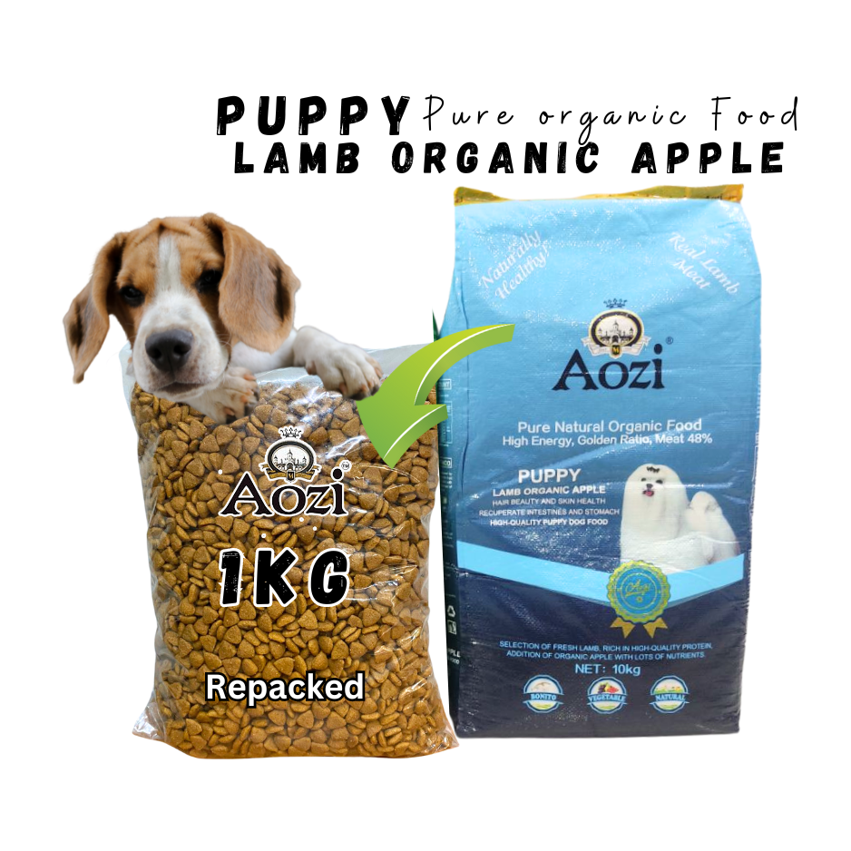 Aozi Lamb Organic Apple Puppy Dog Organic Food for all Breeds 1kg repacked mog and marley