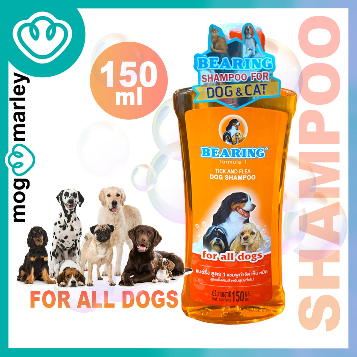 150mL Bearing Formula 1 Tick and Flea Dog Shampoo for All Dogs -mog and marley