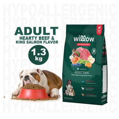 1.3kg Willow HYPOALLERGENIC Adult Dog Hearty Beef and King Salmon Dog Dry Food