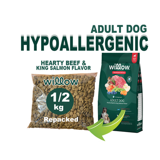 500g Willow HYPOALLERGENIC Adult Dog Hearty Beef and King Salmon Dog Dry Food