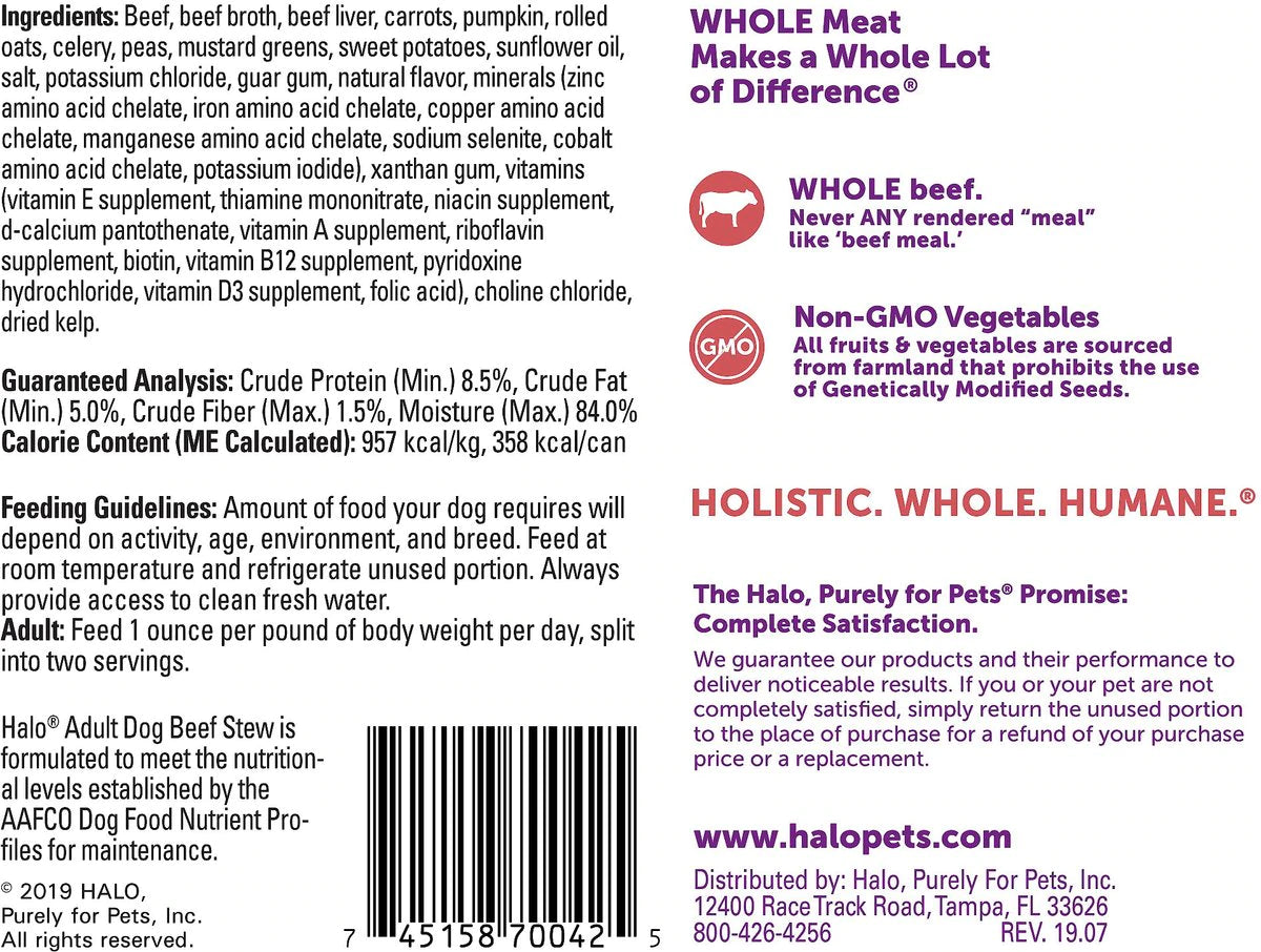 Halo dog food ingredients 2024 list