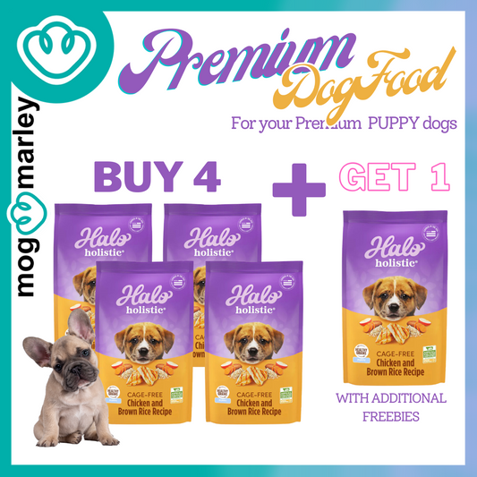 Halo Holistic Puppy Healthy Grains Cage-Free Chicken & Brown Rice Buy4 + 1 - mog and marley