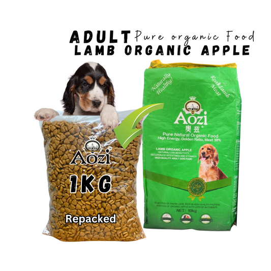 Aozi Lamb Organic Apple Adult Dog Organic Food for all Breeds 1kg repacked - mog and marley