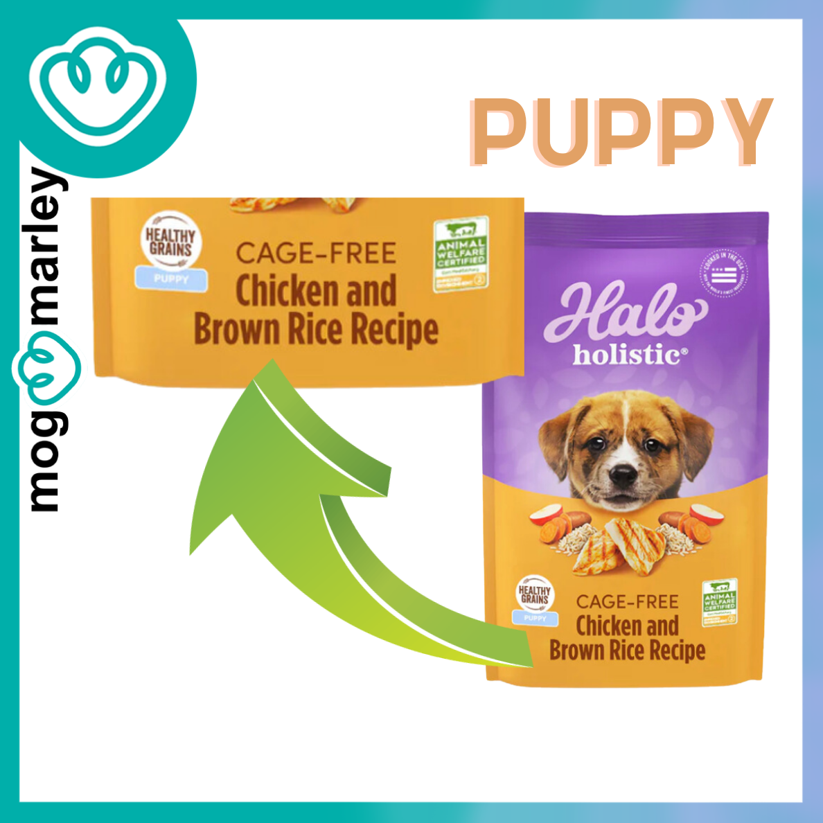 Buy 2 4.5kg Halo Holistic Puppy Healthy Grains Cage-Free Chicken & Brown Rice - mog&marley
