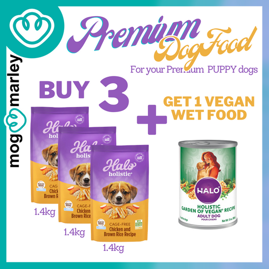 Halo Holistic Puppy Healthy Grains Cage-Free Chicken & Brown Rice Buy3+1 VEGAN wet food - mog and marley