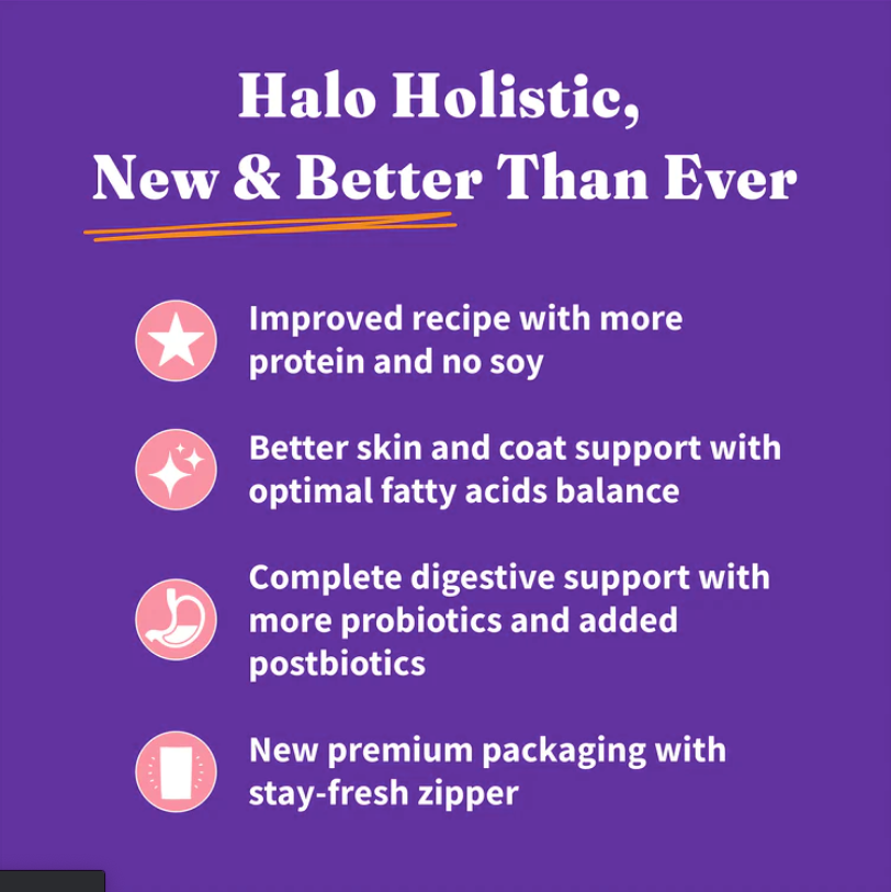 Halo Holistic KITTEN- Wild Caught Salmon & Whitefish Recipe Premium dry Food Buy 4+1 - mog&marley